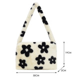 Flower Heart Print Shoulder Bag Plush Handbags Women Autumn Winter