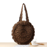 Straw Round Shoulder Bag with Hook Flower for Women