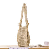 Straw Round Shoulder Bag with Hook Flower for Women
