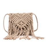 Hollow Tassel One-Shoulder Messenger Women's Bag Straw Woven Bag