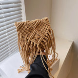 Hollow Tassel One-Shoulder Messenger Women's Bag Straw Woven Bag