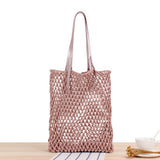 Hand-Woven Leather Bag College Wind Cotton Rope Beach Bag