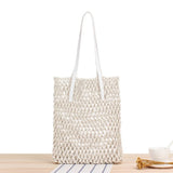 Hand-Woven Leather Bag College Wind Cotton Rope Beach Bag