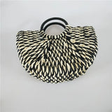 Straw Round Bucket Bag Semicircle Woven Basket Rattan Handbag