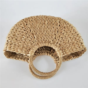 Straw Round Bucket Bag Semicircle Woven Basket Rattan Handbag