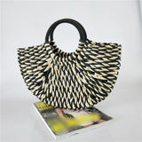 Straw Round Bucket Bag Semicircle Woven Basket Rattan Handbag