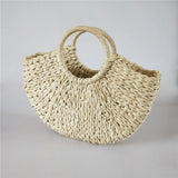 Straw Round Bucket Bag Semicircle Woven Basket Rattan Handbag