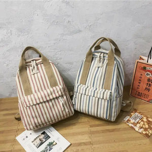 Women's Vertical Strip Schoolbag Outdoor Travel Backpack