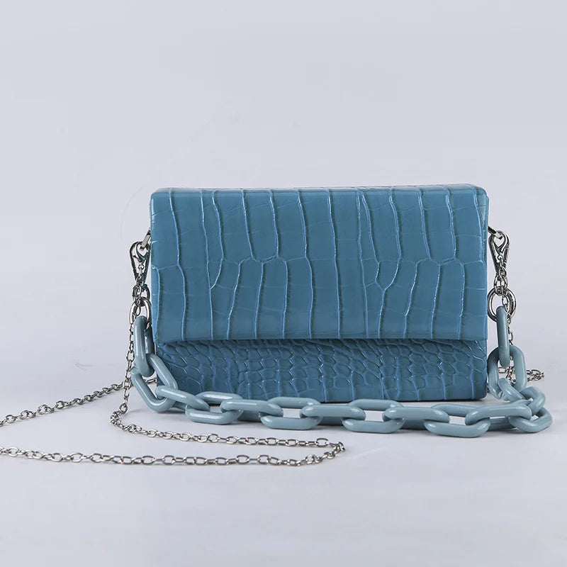 Crocodile Pu Acrylic Chain Buckle Shoulder Bag for Women