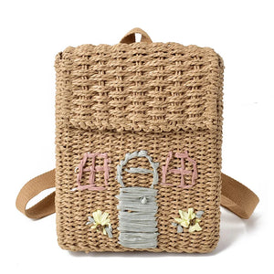 Straw Woven Double-Shoulder Bag & Backpack Combo