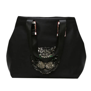Sequin Cat Head Travel Shoulder Bag