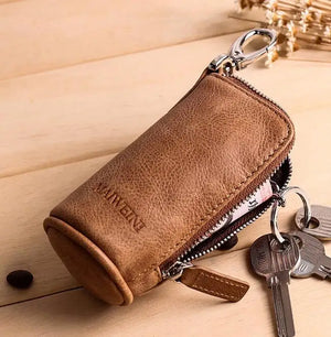 Vintage Leather Key Case with Zipper