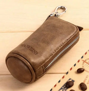 Vintage Leather Key Case with Zipper