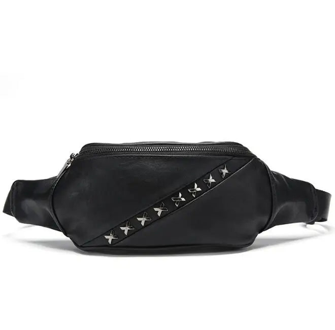 Men's Leather Belt Bag Rivet Messenger Multi-function Small Bag