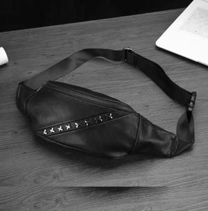 Men's Leather Belt Bag Rivet Messenger Multi-function Small Bag