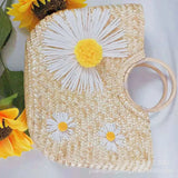 Small Daisy Embroidery Straw Beach Bag
