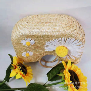 Small Daisy Embroidery Straw Beach Bag