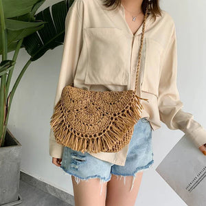Tassel Paper Bag Hand Woven Beach Bag Female Purse