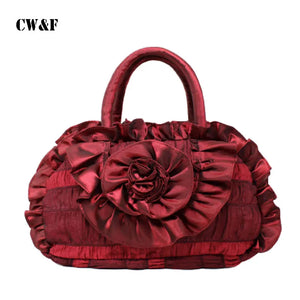 Silk Cloth Handbag Women's Handle Bag with Flowers