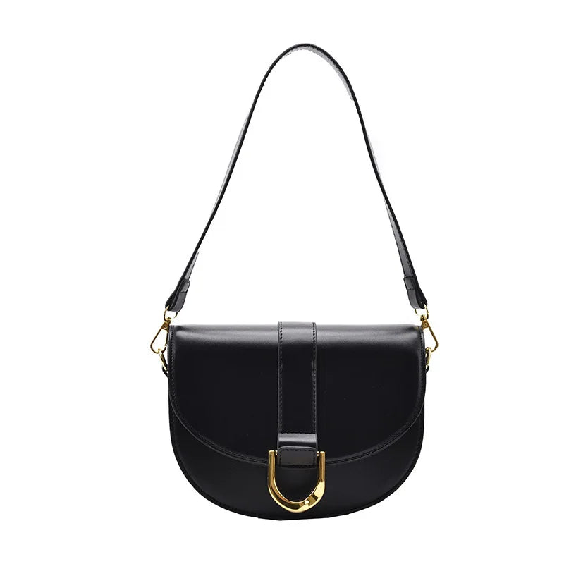 Semicircle Saddle Bag PU Leather Handbags Underarm Small Round Bag