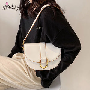 Semicircle Saddle Bag PU Leather Handbags Underarm Small Round Bag