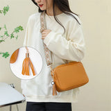 Orange Leather Crossbody Bag For Female Portable Casual Hobos Chest