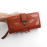 Women's Leaf Hollow Zipper Wallet Phone Bag Hand Bag Zero Wallet
