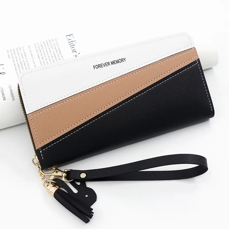 Women's Leather Purse with Contrast Zipper
