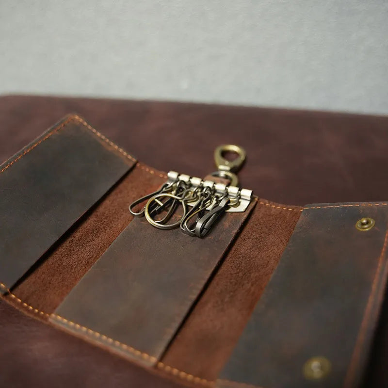 Vintage Men's Cowhide Key Bag Multi-functional Crazy Horse