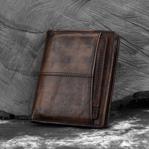 Vintage Men's Wallet with Plant Tanned Leather Anti-Theft RFID-Blocking Cowhide