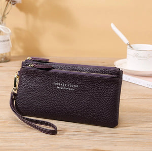 Long Cowhide Leather Wallet Large Capacity Zipper Handbag for Women