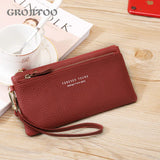 Long Cowhide Leather Wallet Large Capacity Zipper Handbag for Women