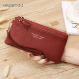 Long Cowhide Leather Wallet Large Capacity Zipper Handbag for Women