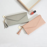 Women's Long Tassel Buckle Wallet with Love Pendant