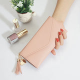 Women's Long Tassel Buckle Wallet with Love Pendant