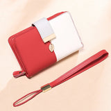 Women's Short Wallet with Contrast Zipper and Buckle