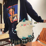Women Plush Shoulder Bag Embroidery Cartoon Messenger Bag