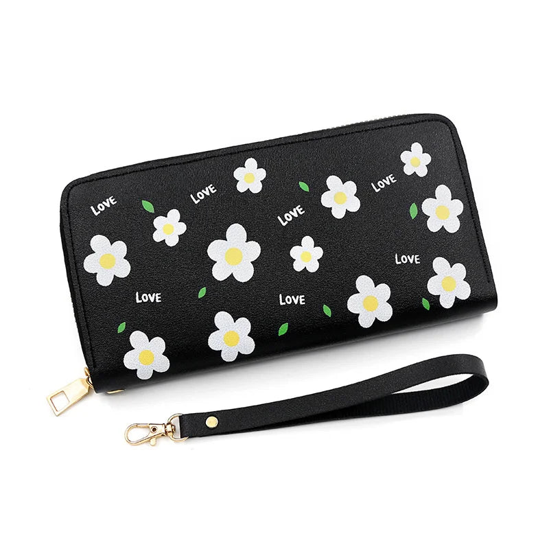 Women's Flower Print Long Wallet Zipper Bag Change Purse