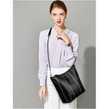 Women's Winter Retro Large Capacity Single Shoulder Bucket Bag with Rivet Detail