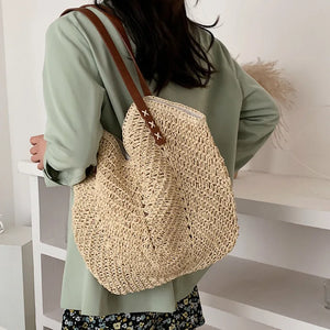 Women's Holiday Hollow Straw Woven Shoulder Bag Large Capacity Casual Beach Tote