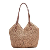 Women's Holiday Hollow Straw Woven Shoulder Bag Large Capacity Casual Beach Tote