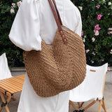 Women's Holiday Hollow Straw Woven Shoulder Bag Large Capacity Casual Beach Tote