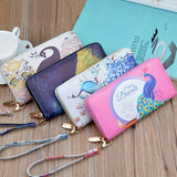 Peacock Print Long Zipper Wallet for Women