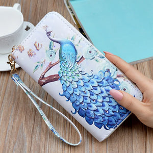 Peacock Print Long Zipper Wallet for Women