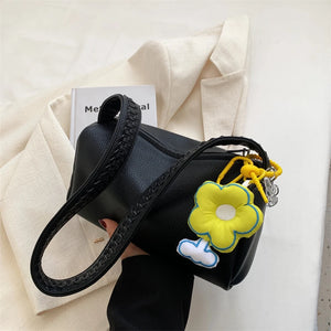 Wide Strap PU Leather Hand-Held Bag