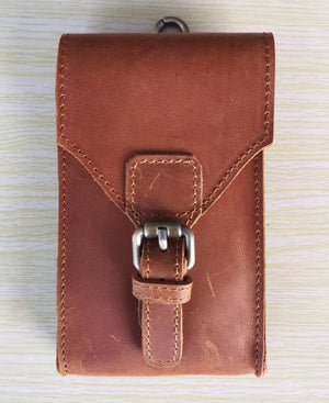 Neweekend Leather Waist Packs for Men Phone Waist Bag Vintage Male Mini Wallets