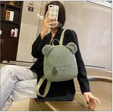 Women Girls Bear Ear Fleece Small Backpacks Lambswool Daypack Bags