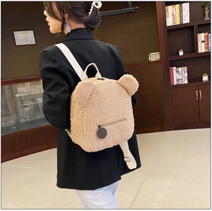 Women Girls Bear Ear Fleece Small Backpacks Lambswool Daypack Bags