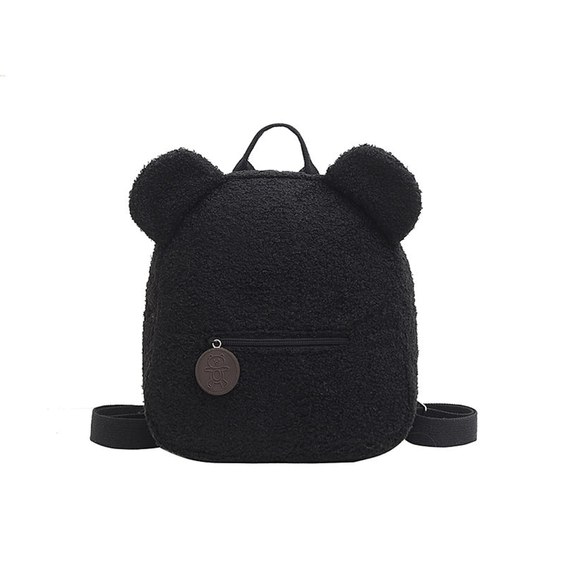 Women Girls Bear Ear Fleece Small Backpacks Lambswool Daypack Bags
