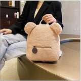Women Girls Bear Ear Fleece Small Backpacks Lambswool Daypack Bags